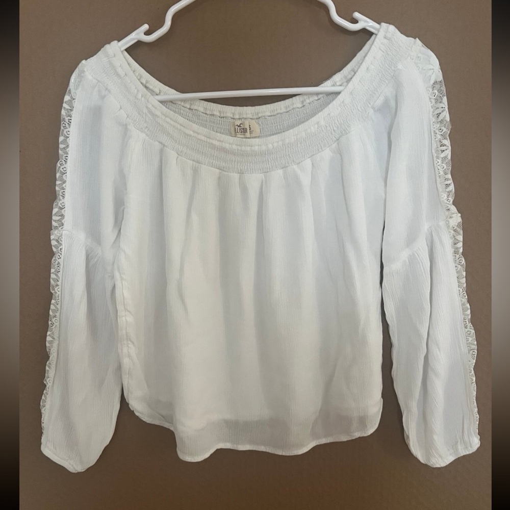 Hollister White Blouse with Lace Accents